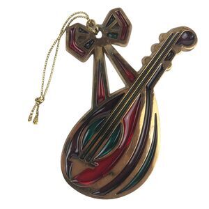 Vtg Avon Stained Glass Mandolin Christmas Ornament Snow Fantasy Jewel Tone 1984